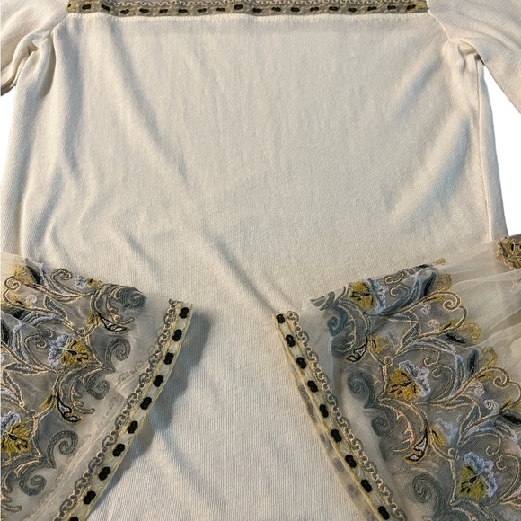 FREE PEOPLE WOMENS CREME AND SHEER BOHO LONG BELL SLEEVES TOP SIZE LARGE - Picture 13 of 16